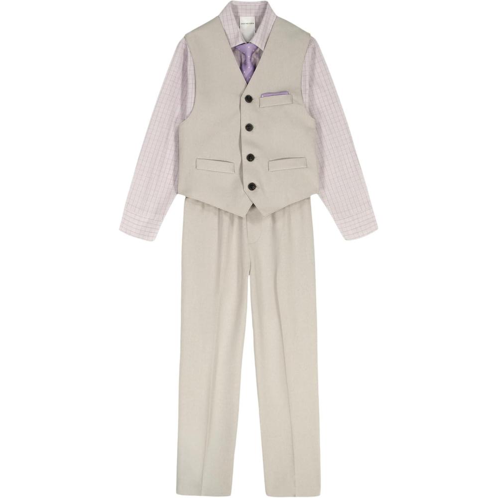 imageVan Heusen Boys 4Piece Formal Suit Set Vest Pants Collared Dress Shirt and TieLight Grey
