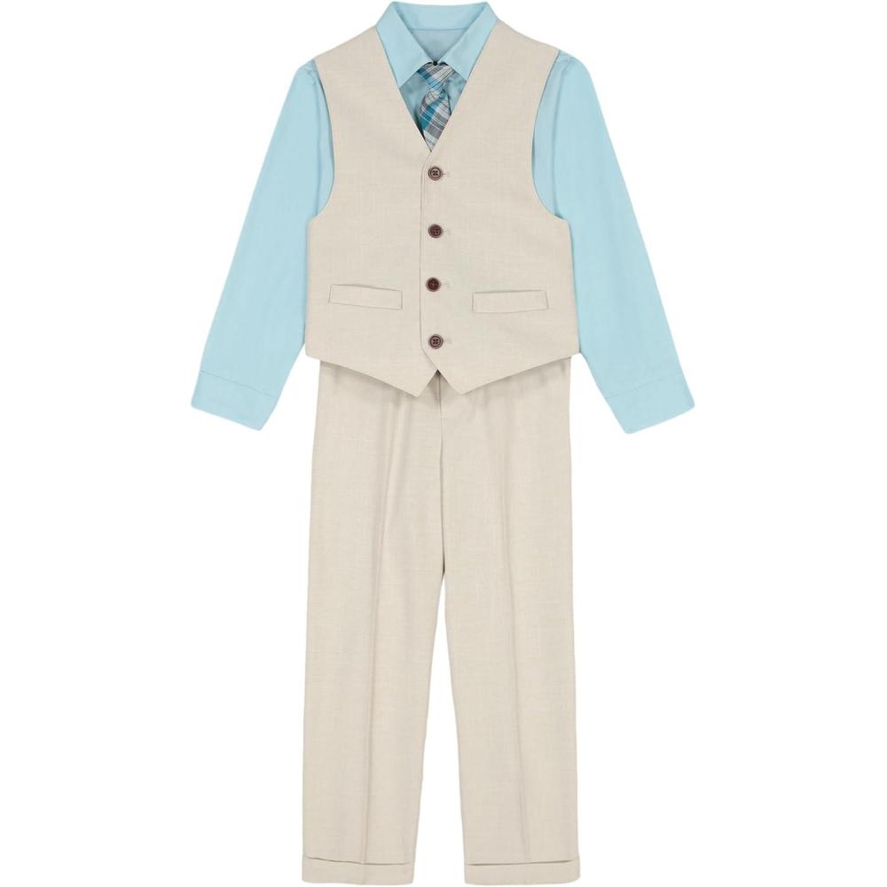 imageVan Heusen Boys 4Piece Formal Suit Set Vest Pants Collared Dress Shirt and TieLight KhakiGreen