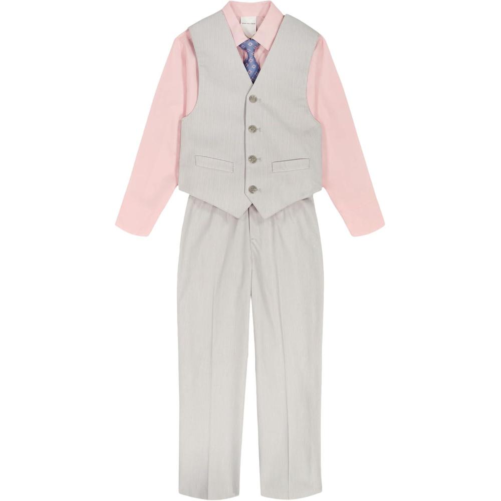 imageVan Heusen Boys 4Piece Formal Suit Set Vest Pants Collared Dress Shirt and TieSilver Metal Stripe