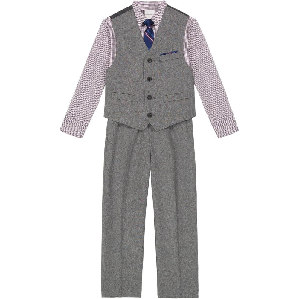 imageVan Heusen Boys 4Piece Formal Suit Set Vest Pants Collared Dress Shirt and TieSilverware