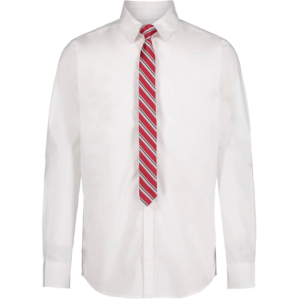 imageVan Heusen Boys Adaptive Long Sleeve Collared ButtonDown Dress Shirt and Tie Set Faux Buttons amp Velcro ClosureWhite