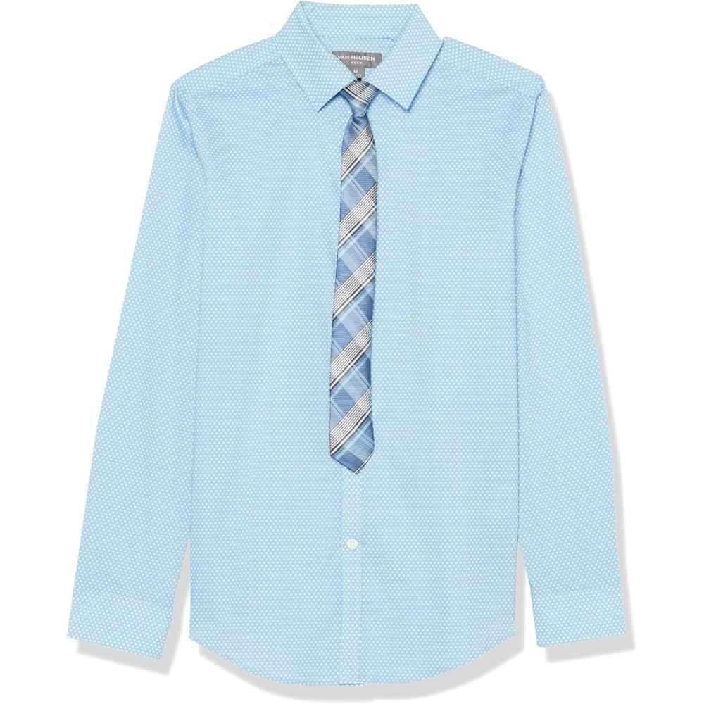 imageVan Heusen Boys Long Sleeve Collared Buttondown Dress Shirt and Tie SetBel Air Blue