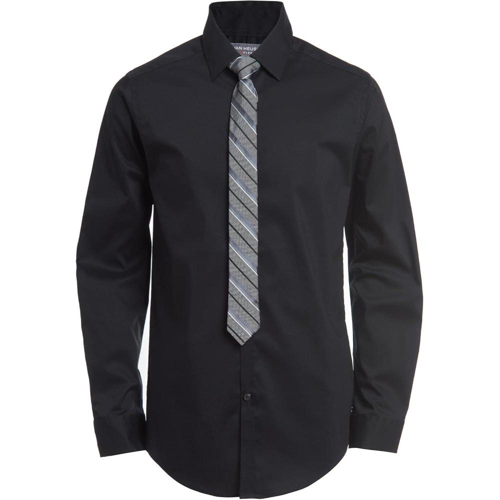 imageVan Heusen Boys Long Sleeve Collared Buttondown Dress Shirt and Tie SetBlack Stripe
