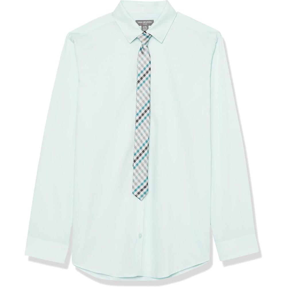 imageVan Heusen Boys Long Sleeve Collared Buttondown Dress Shirt and Tie SetBlue Glass