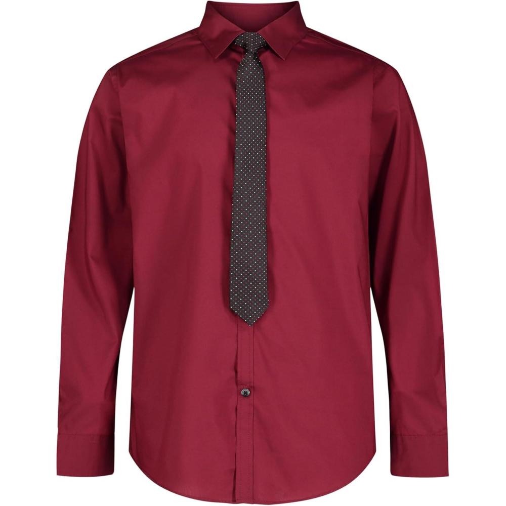 imageVan Heusen Boys Long Sleeve Collared Buttondown Dress Shirt and Tie SetBright Burgundy