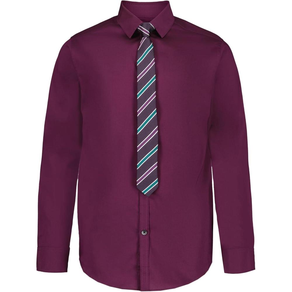 imageVan Heusen Boys Long Sleeve Collared Buttondown Dress Shirt and Tie SetDark PurpleStripe
