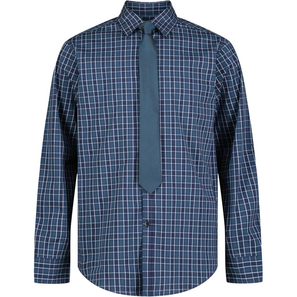 imageVan Heusen Boys Long Sleeve Collared Buttondown Dress Shirt and Tie SetFlag Blue Gingham