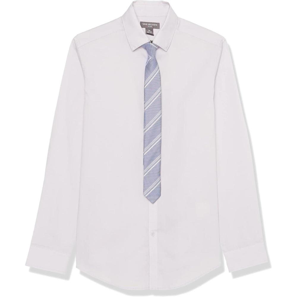 imageVan Heusen Boys Long Sleeve Collared Buttondown Dress Shirt and Tie SetLavender Fog