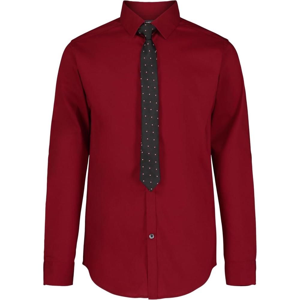 imageVan Heusen Boys Long Sleeve Collared Buttondown Dress Shirt and Tie SetRhubarb