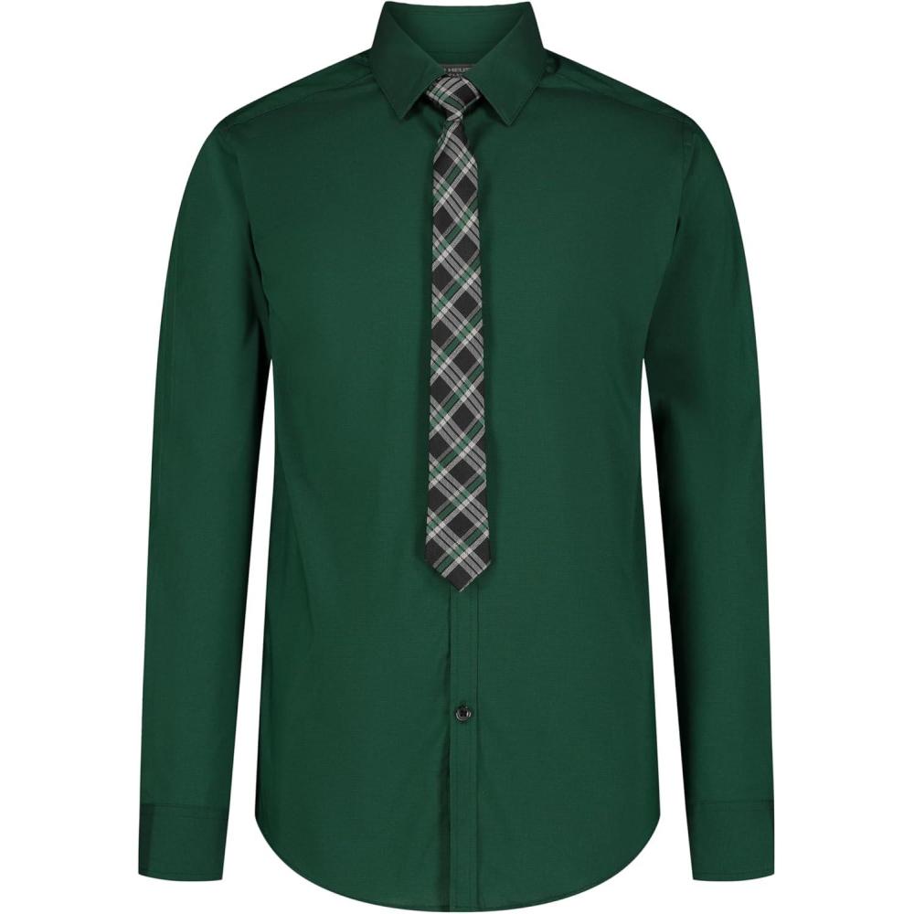imageVan Heusen Boys Long Sleeve Collared Buttondown Dress Shirt and Tie SetVerdant Green