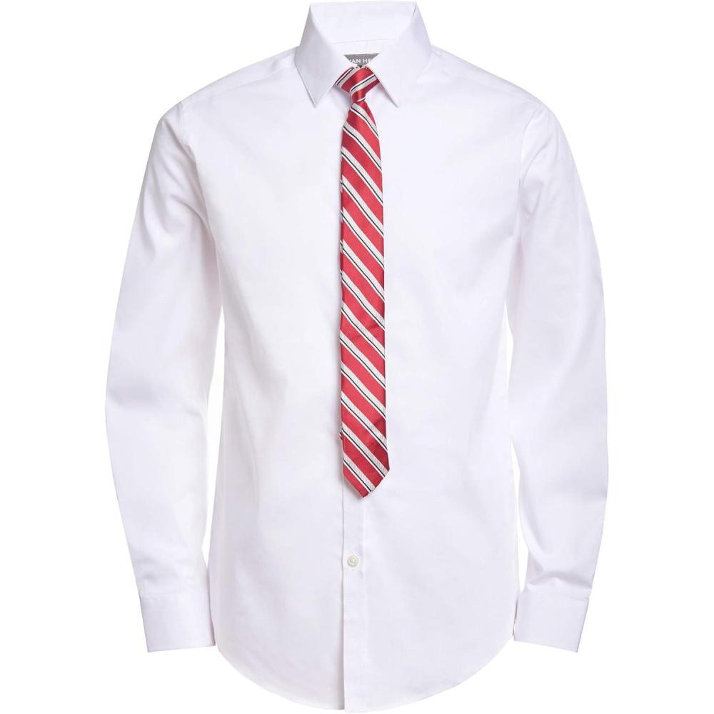 imageVan Heusen Boys Long Sleeve Collared Buttondown Dress Shirt and Tie SetWhite Poplin