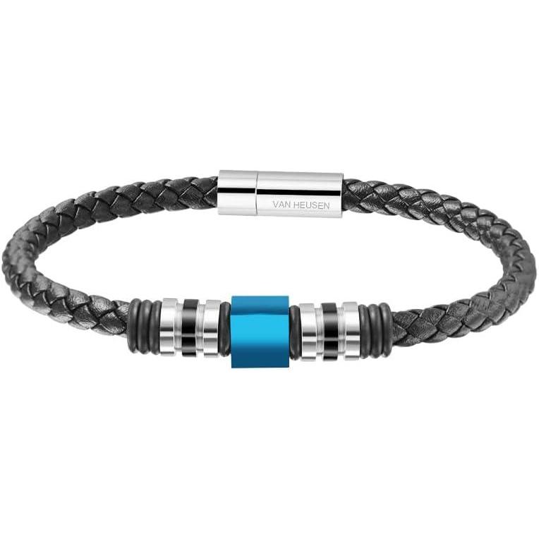 imageVan Heusen Men Braid Leather Bracelet with Stainless Steel OrnamentsBlue