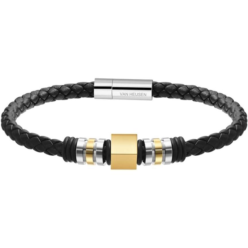 imageVan Heusen Men Braid Leather Bracelet with Stainless Steel OrnamentsGold