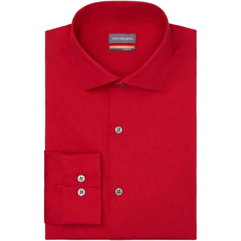 imageVan Heusen Mens BIG FIT Dress Shirt Stain Shield Stretch Big and TallOld Red