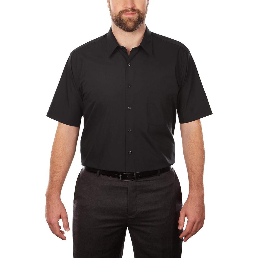 imageVan Heusen Mens BIG FIT Short Sleeve Dress Shirts Poplin Solid Big and TallBlack