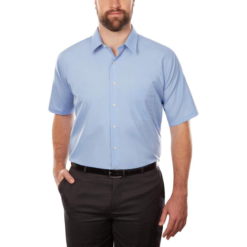 imageVan Heusen Mens BIG FIT Short Sleeve Dress Shirts Poplin Solid Big and TallCameo Blue
