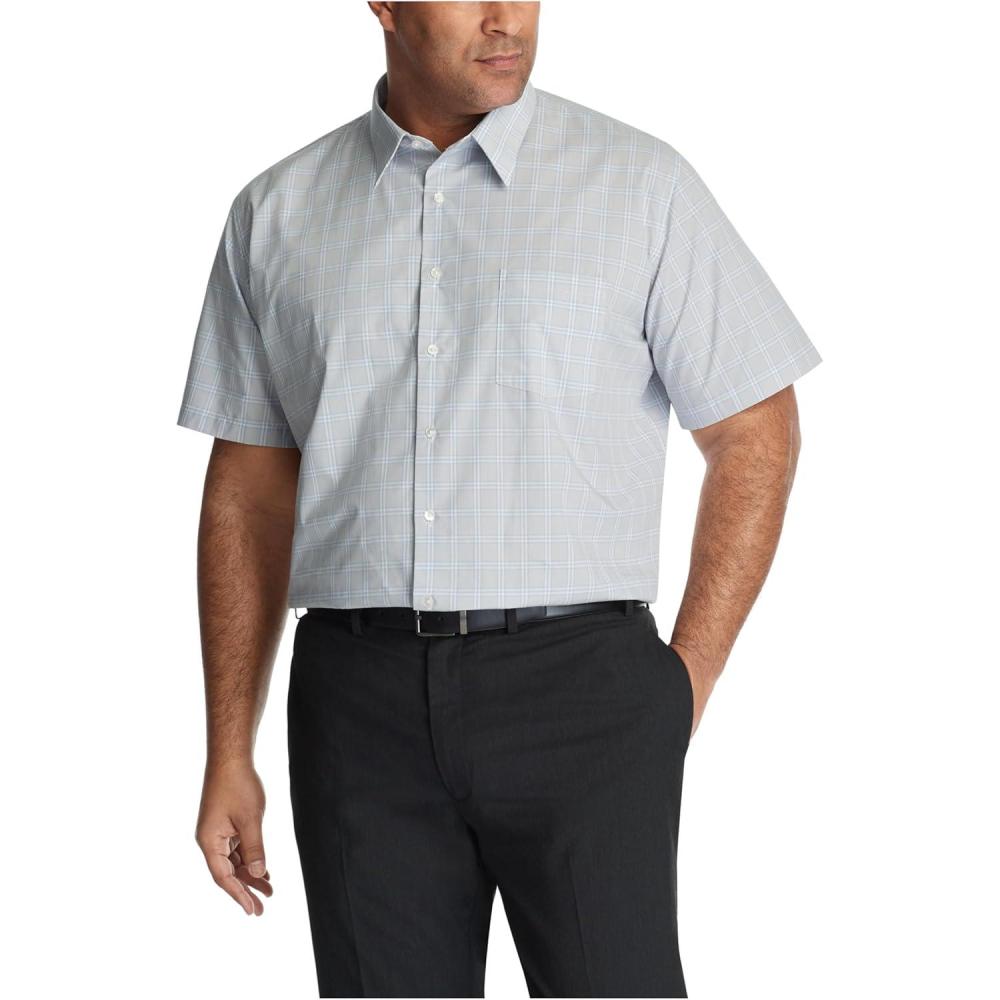 imageVan Heusen Mens BIG FIT Short Sleeve Dress Shirts Poplin Solid Big and TallGrey Sky Multi