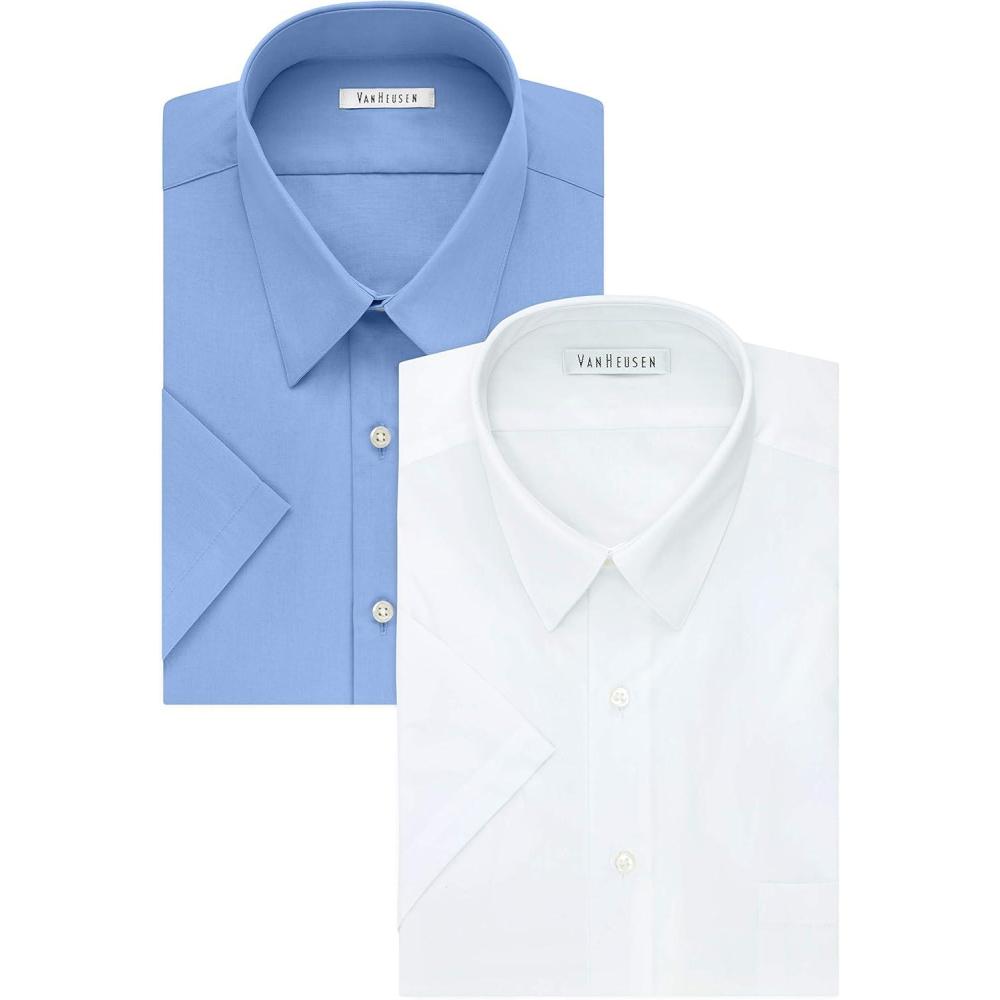 imageVan Heusen Mens BIG FIT Short Sleeve Dress Shirts Poplin Solid Big and TallWhiteCameo Blue