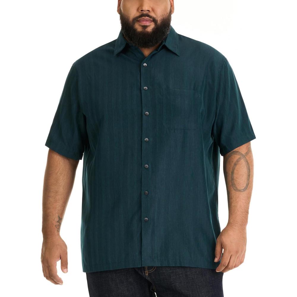 imageVan Heusen Mens Big and Tall Air Short Sleeve Button Down Poly Rayon Stripe ShirtAqua Inland