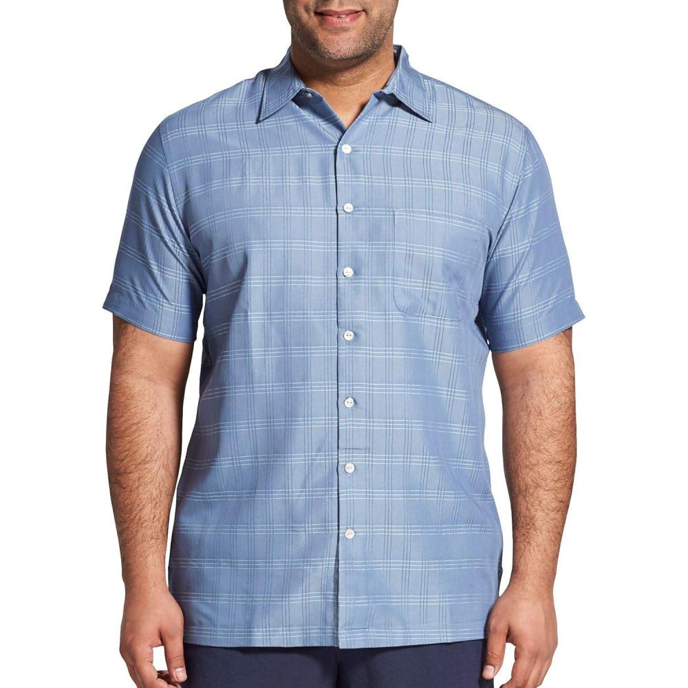 imageVan Heusen Mens Big and Tall Air Short Sleeve Button Down Poly Rayon Stripe ShirtBlu Jeans