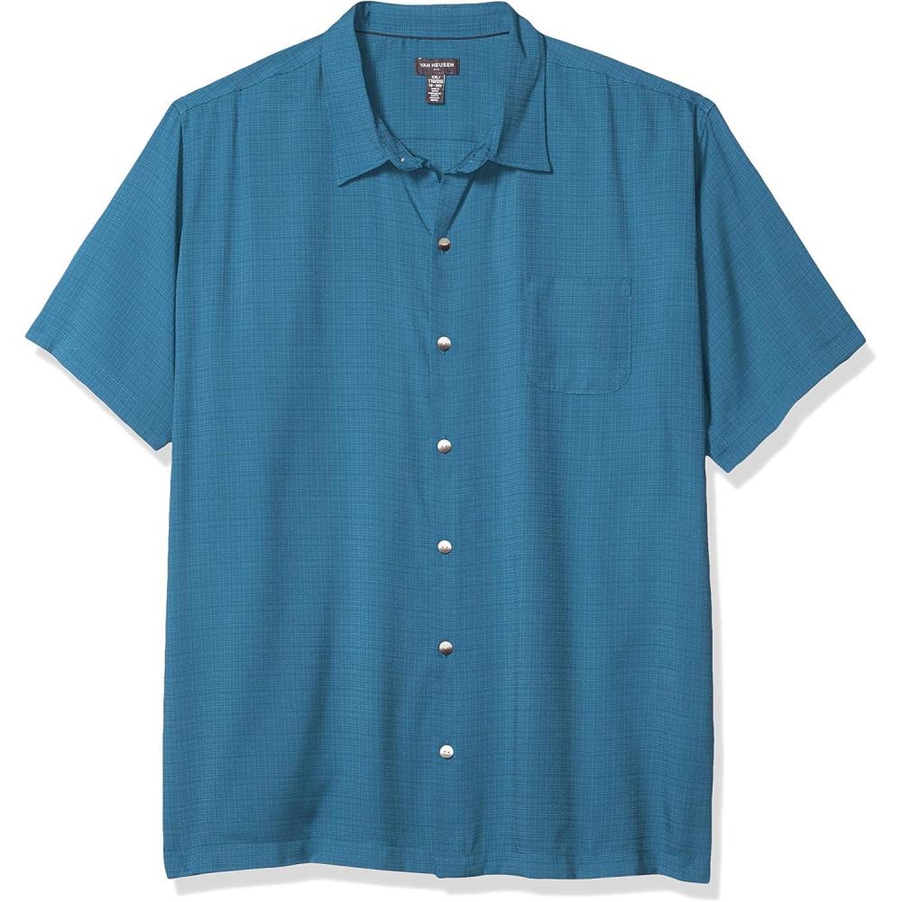 imageVan Heusen Mens Big and Tall Air Short Sleeve Button Down Poly Rayon Stripe ShirtBlue Sapphire