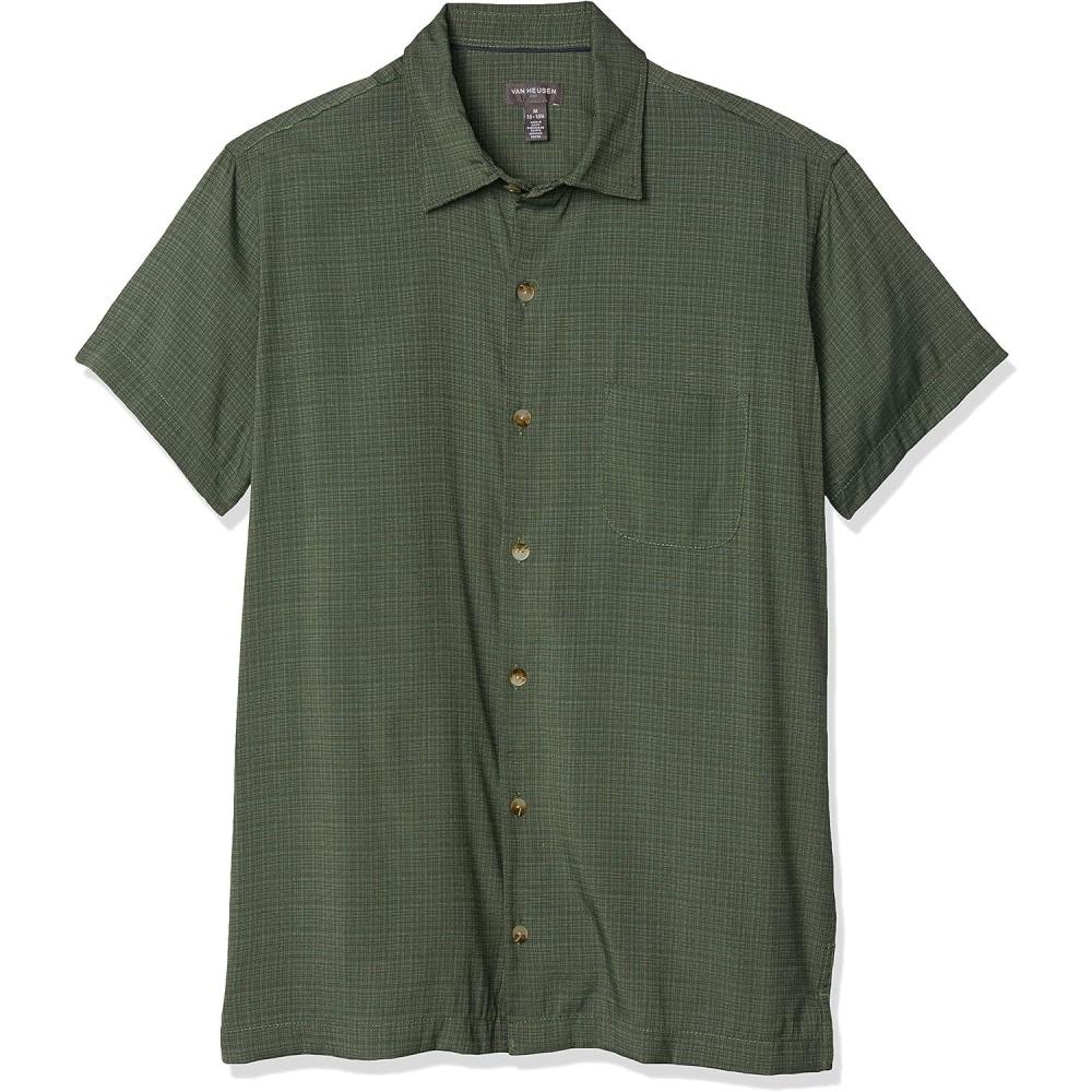 imageVan Heusen Mens Big and Tall Air Short Sleeve Button Down Poly Rayon Stripe ShirtCilantro