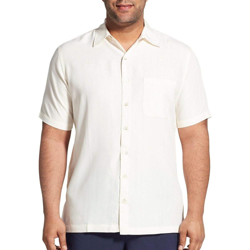 imageVan Heusen Mens Big and Tall Air Short Sleeve Button Down Poly Rayon Stripe ShirtCream Egret