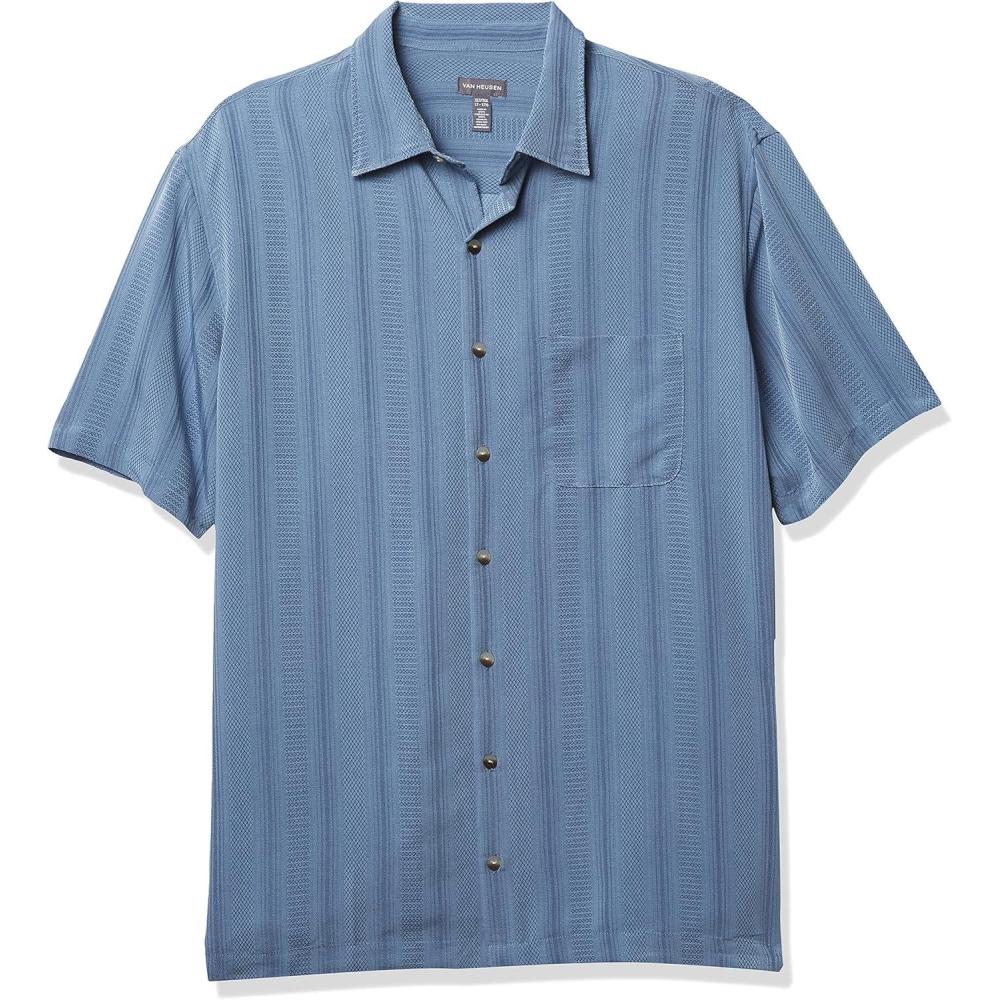 imageVan Heusen Mens Big and Tall Air Short Sleeve Button Down Poly Rayon Stripe ShirtForever Blue