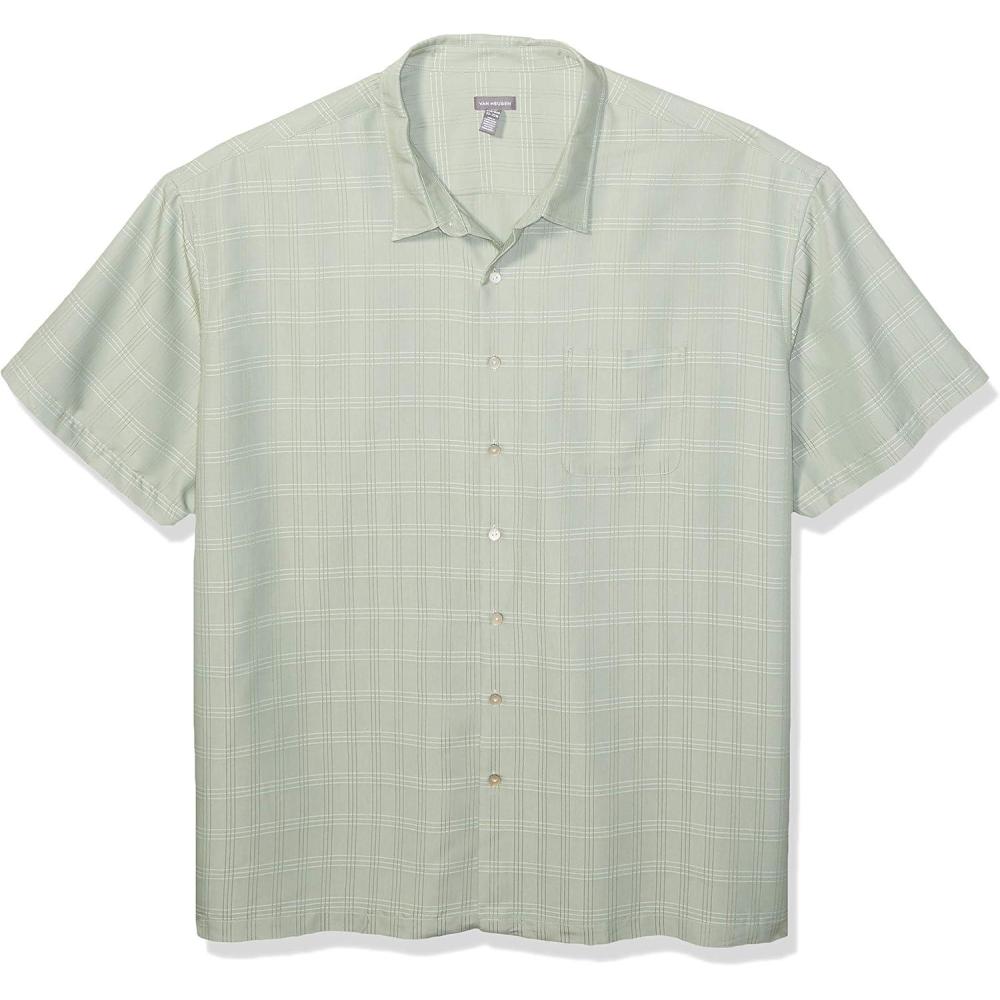 imageVan Heusen Mens Big and Tall Air Short Sleeve Button Down Poly Rayon Stripe ShirtGreen Birds