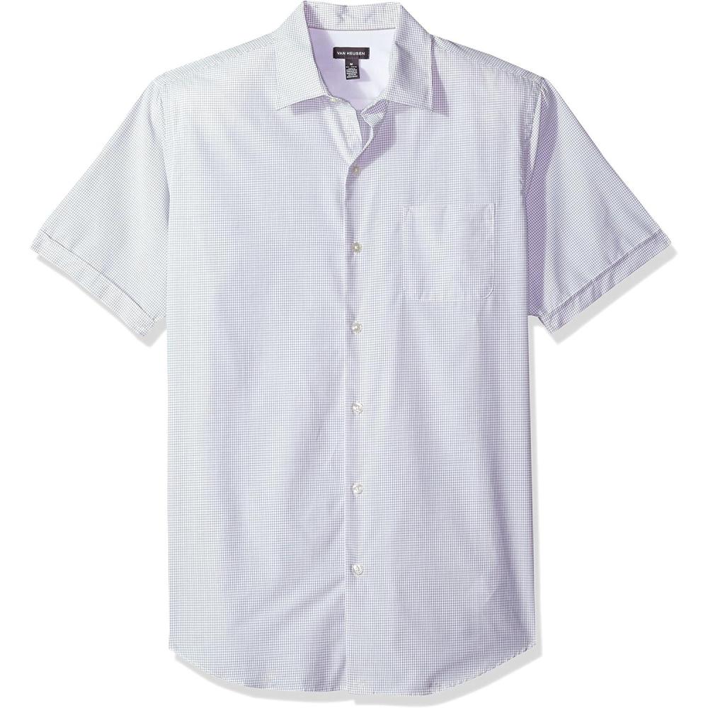 imageVan Heusen Mens Big and Tall Air Short Sleeve Button Down Poly Rayon Stripe ShirtMini White