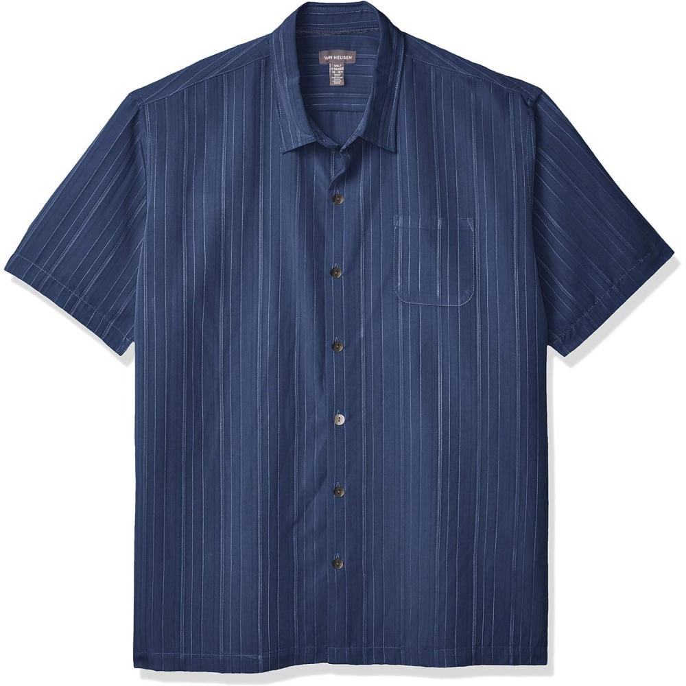 imageVan Heusen Mens Big and Tall Air Short Sleeve Button Down Poly Rayon Stripe ShirtTrue Navy