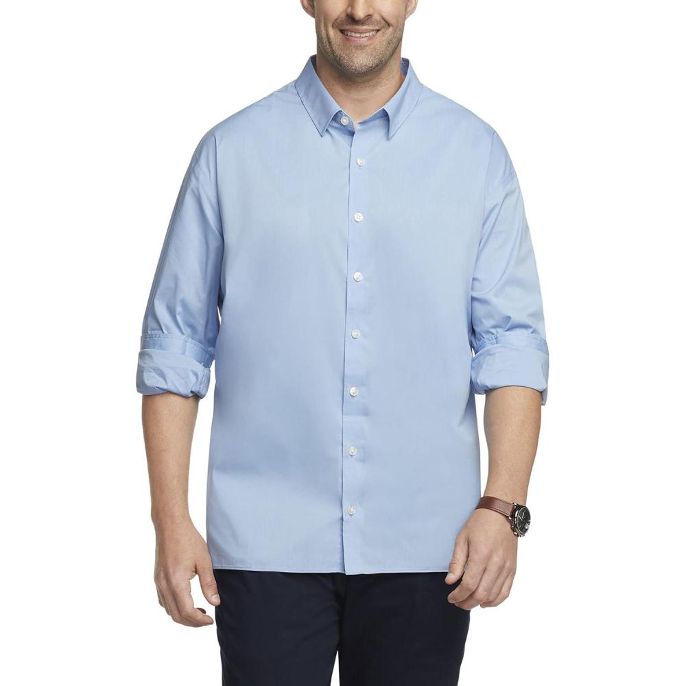 imageVan Heusen Mens Big and Tall Stain Shield Never Tuck Stretch Solid Button Down ShirtButton Down ShirtBel Air Blue Solid