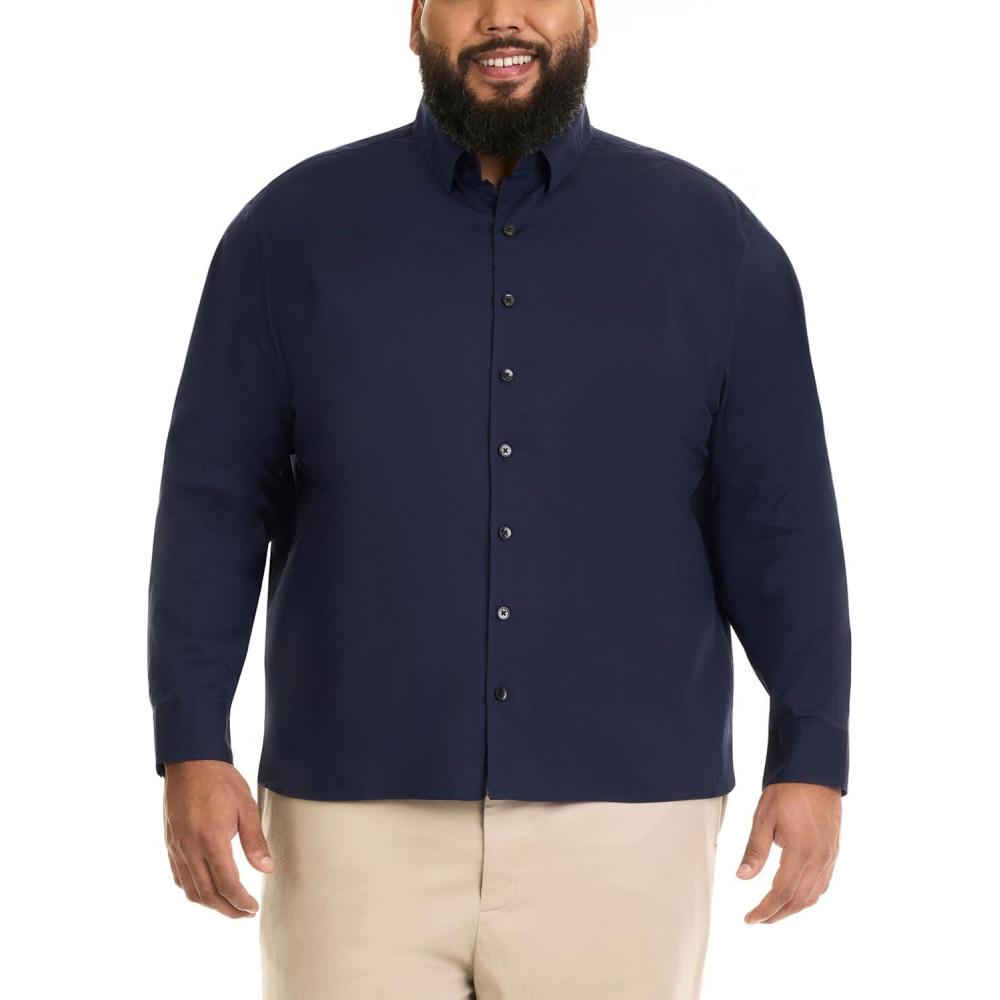 imageVan Heusen Mens Big and Tall Stain Shield Never Tuck Stretch Solid Button Down ShirtButton Down ShirtBlack Iris Solid