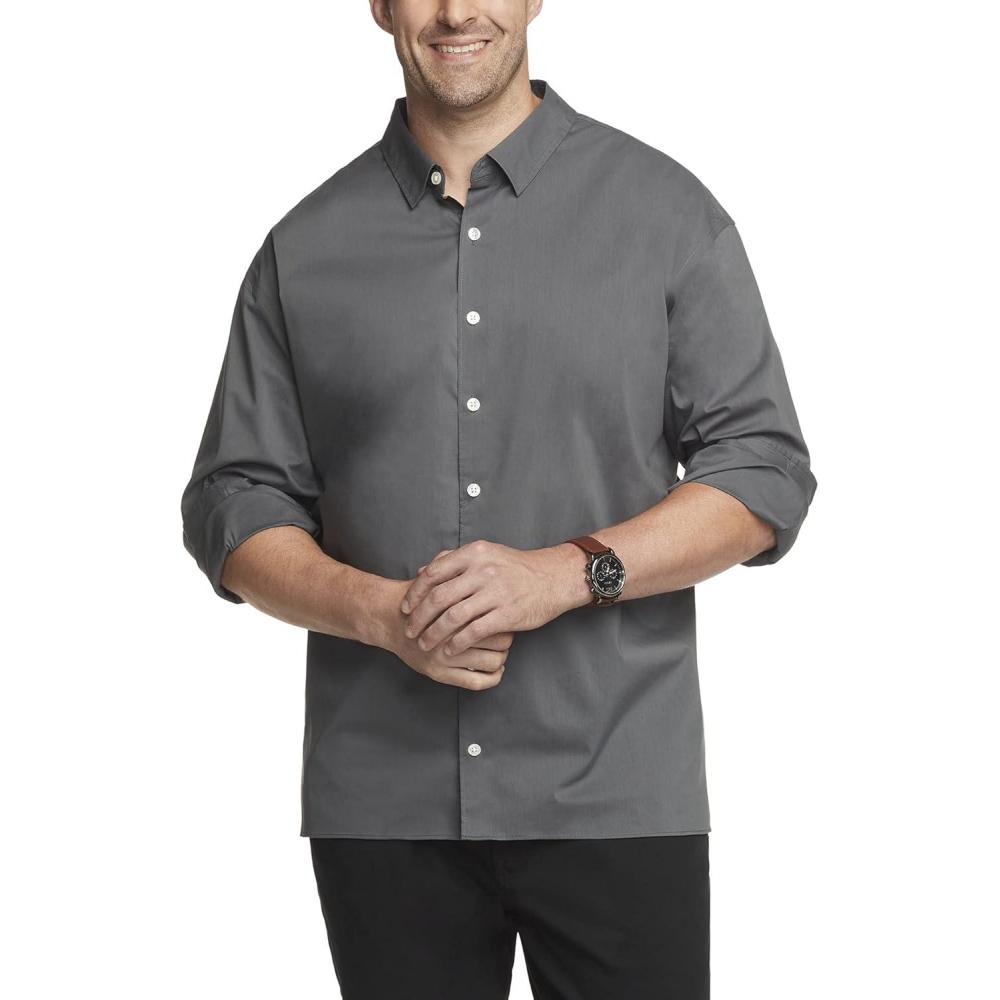 imageVan Heusen Mens Big and Tall Stain Shield Never Tuck Stretch Solid Button Down ShirtButton Down ShirtIron Gate Solid