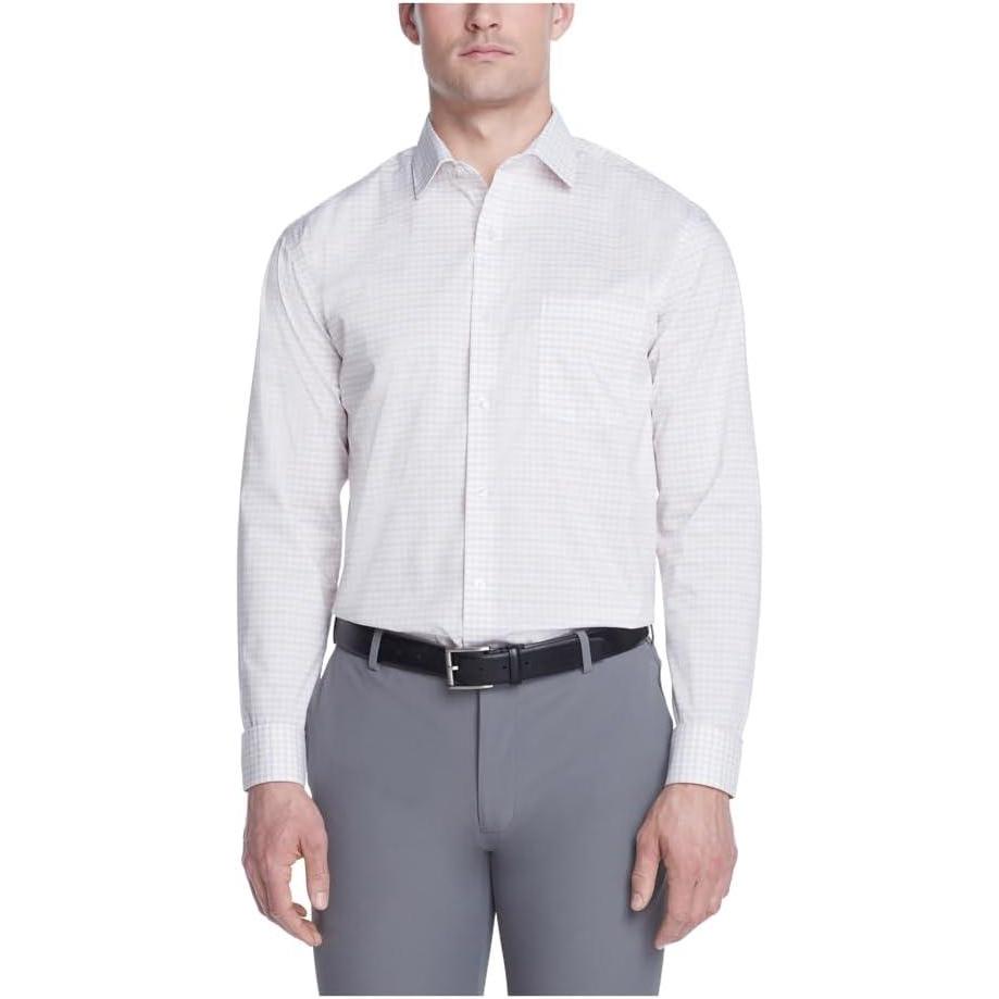 imageVan Heusen Mens Dress Shirt Regular Fit Ultra Wrinkle Free Flex Collar Stretch CheckApricot