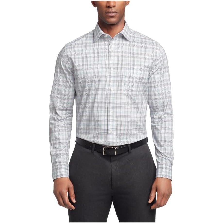 imageVan Heusen Mens Dress Shirt Regular Fit Ultra Wrinkle Free Flex Collar Stretch CheckArctic Blue