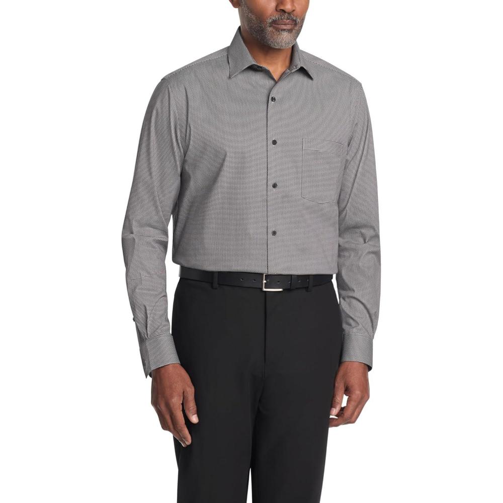 imageVan Heusen Mens Dress Shirt Regular Fit Ultra Wrinkle Free Flex Collar Stretch CheckBlack