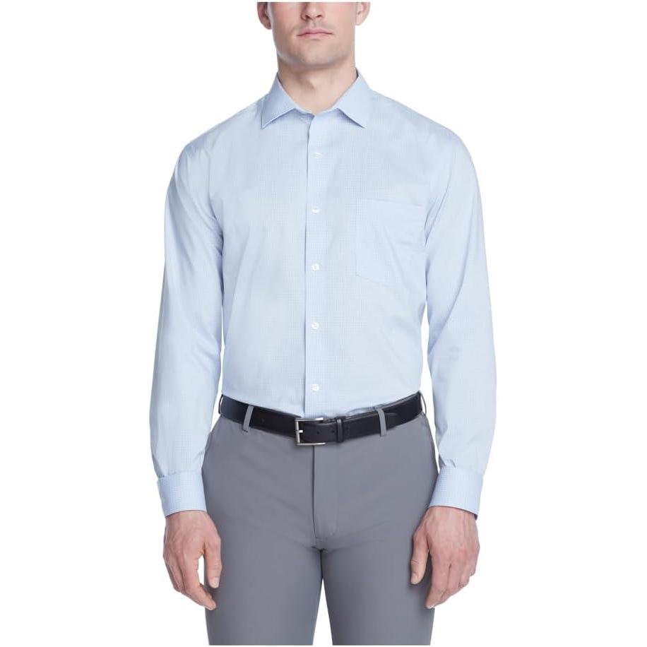 imageVan Heusen Mens Dress Shirt Regular Fit Ultra Wrinkle Free Flex Collar Stretch CheckBlue Haze