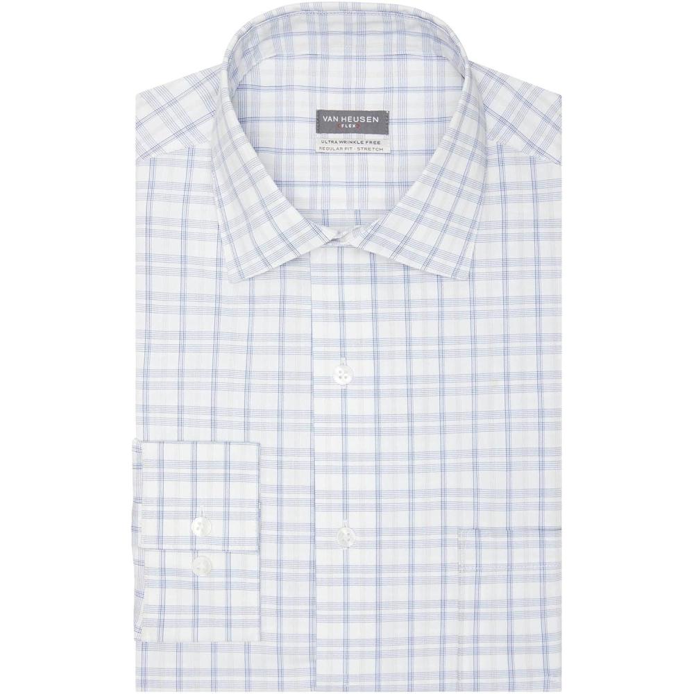 imageVan Heusen Mens Dress Shirt Regular Fit Ultra Wrinkle Free Flex Collar Stretch CheckBlue Tan