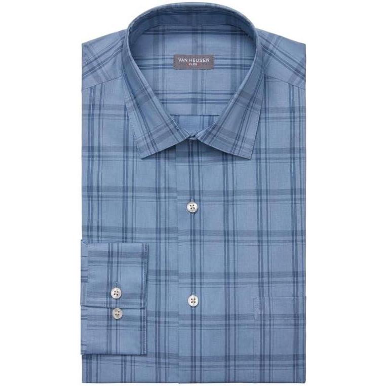 imageVan Heusen Mens Dress Shirt Regular Fit Ultra Wrinkle Free Flex Collar Stretch CheckCadet Blue