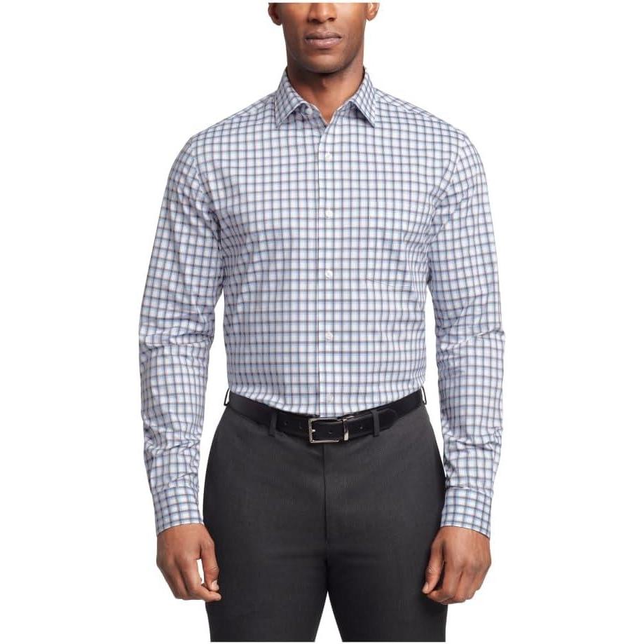 imageVan Heusen Mens Dress Shirt Regular Fit Ultra Wrinkle Free Flex Collar Stretch CheckClassic Blue