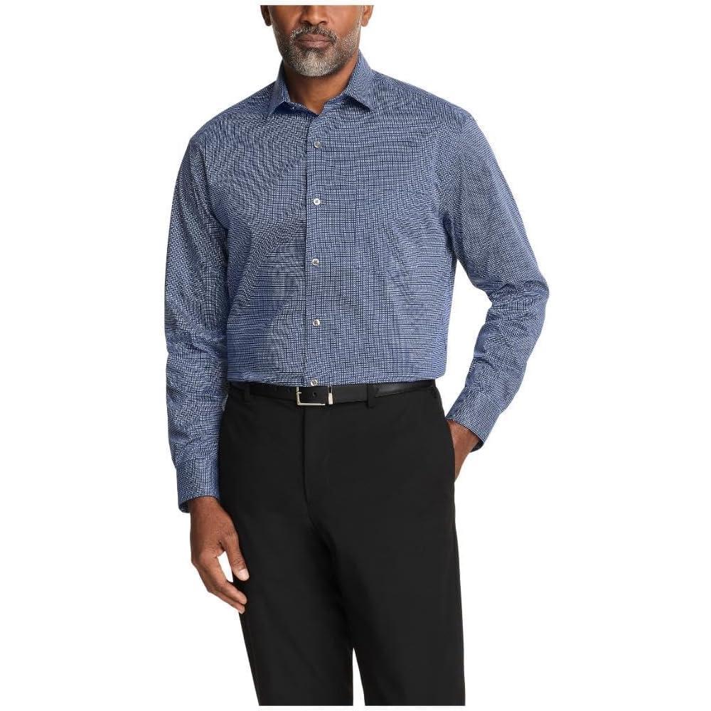 imageVan Heusen Mens Dress Shirt Regular Fit Ultra Wrinkle Free Flex Collar Stretch CheckDark Blue