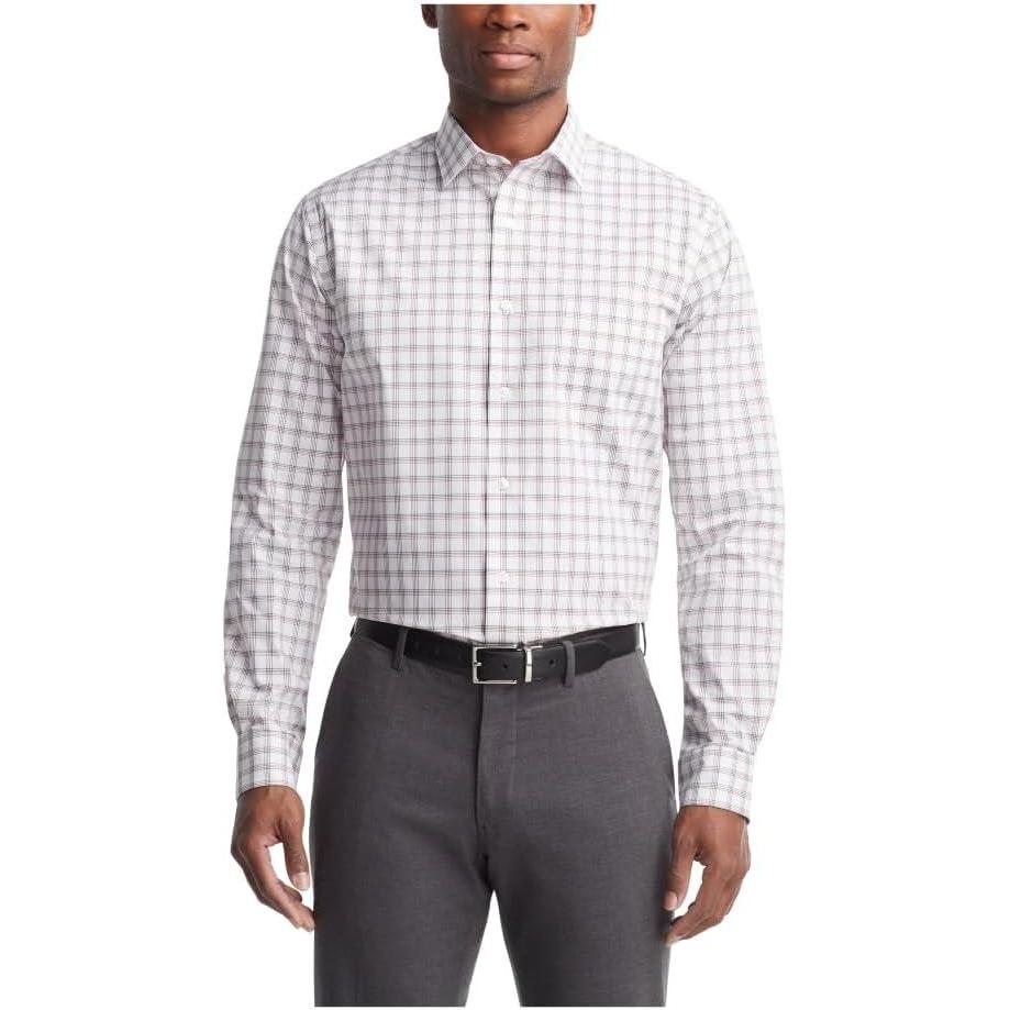 imageVan Heusen Mens Dress Shirt Regular Fit Ultra Wrinkle Free Flex Collar Stretch CheckFire Multi