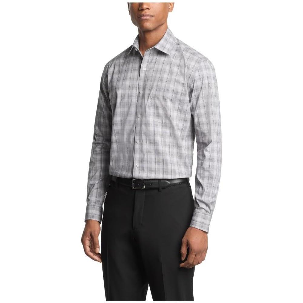 imageVan Heusen Mens Dress Shirt Regular Fit Ultra Wrinkle Free Flex Collar Stretch CheckMud Green