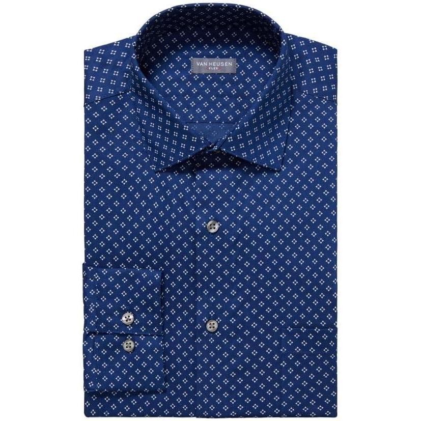 imageVan Heusen Mens Dress Shirt Regular Fit Ultra Wrinkle Free Flex Collar Stretch CheckNight Blue