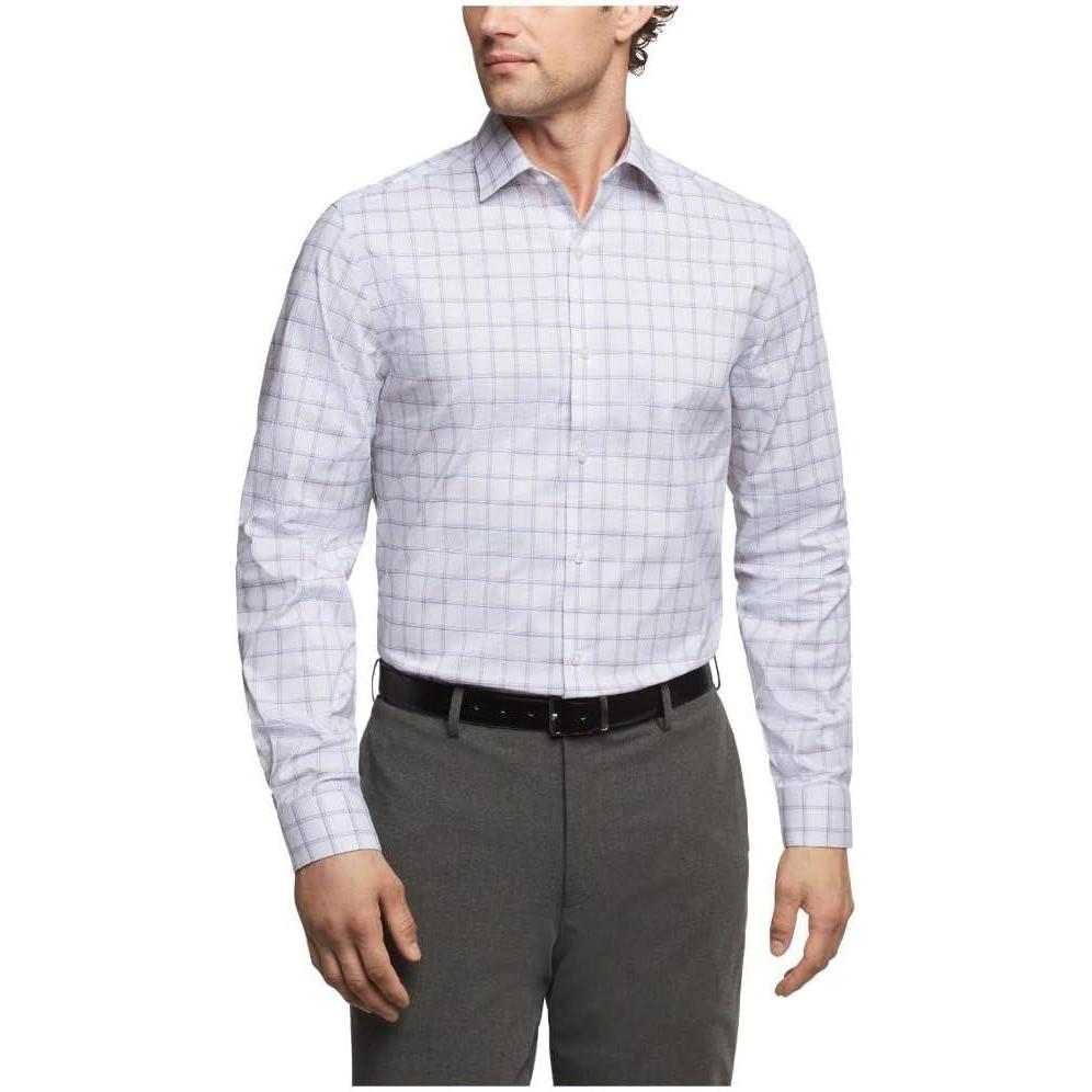 imageVan Heusen Mens Dress Shirt Regular Fit Ultra Wrinkle Free Flex Collar Stretch CheckSteel Pink