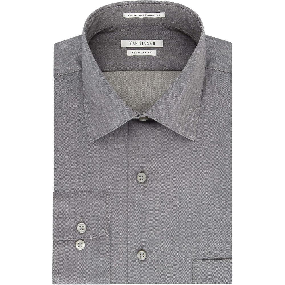 imageVan Heusen Mens Herringbone Regular Fit Solid Spread Collar Dress ShirtBlack Pepper