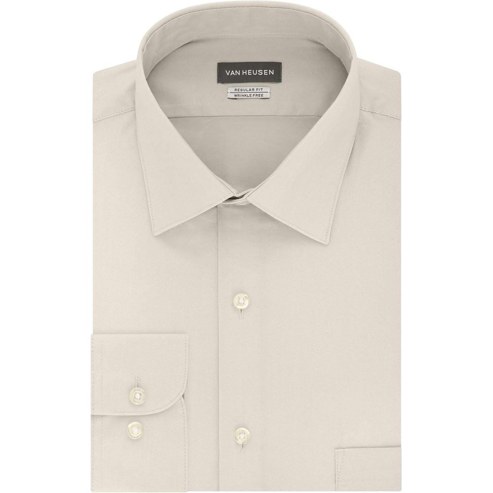 imageVan Heusen Mens Herringbone Regular Fit Solid Spread Collar Dress ShirtKhaki