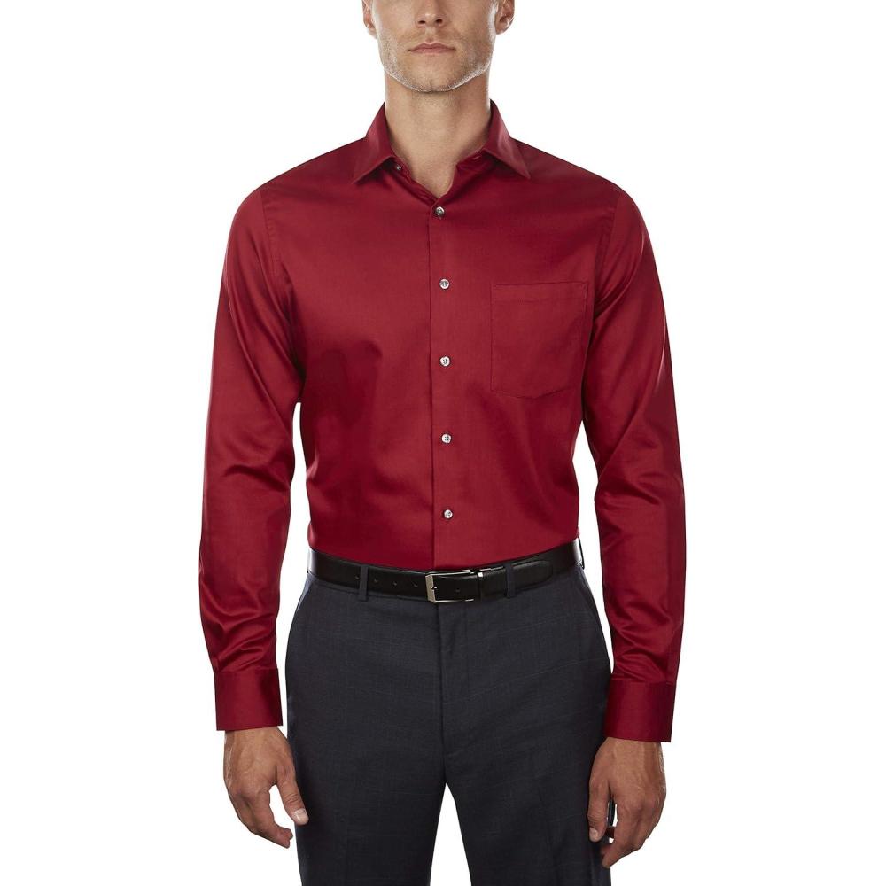 imageVan Heusen Mens Herringbone Regular Fit Solid Spread Collar Dress ShirtRed