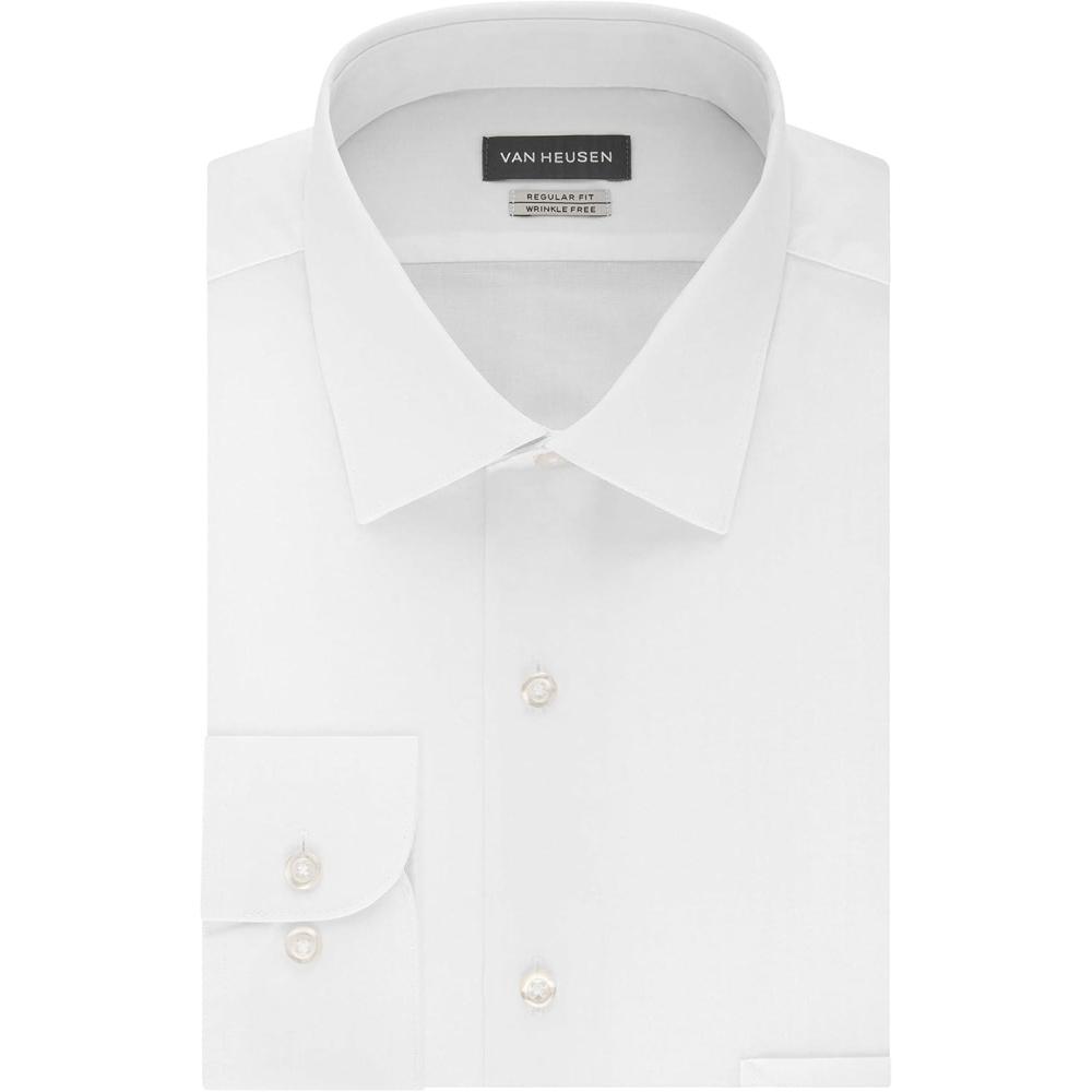 imageVan Heusen Mens Herringbone Regular Fit Solid Spread Collar Dress ShirtWhite